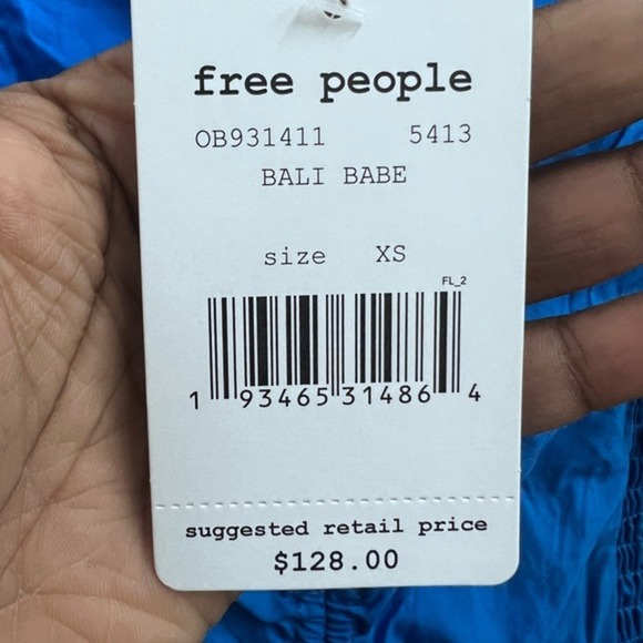 Free People Bali Babe Strapless Ruched Button Front NWT Mini Dress Blue XS - Picture 6 of 7